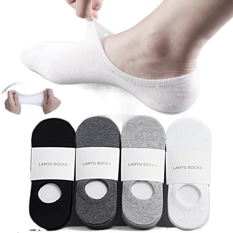 5Pair / Lot Fashion Happy Men Boat Socks Summer Autumn Non-slip Silicone Invisible Cotton Socks Male Ankle Sock Slippers Meia