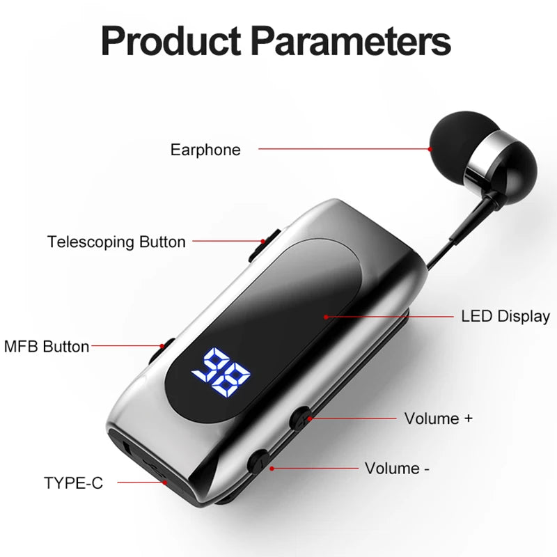 K55 Lavalier Business Bluetooth 5.2 Headphone Talk/Music Time 20 Hours,LED Digital Display,Noice Cancelling Wireless Earphones