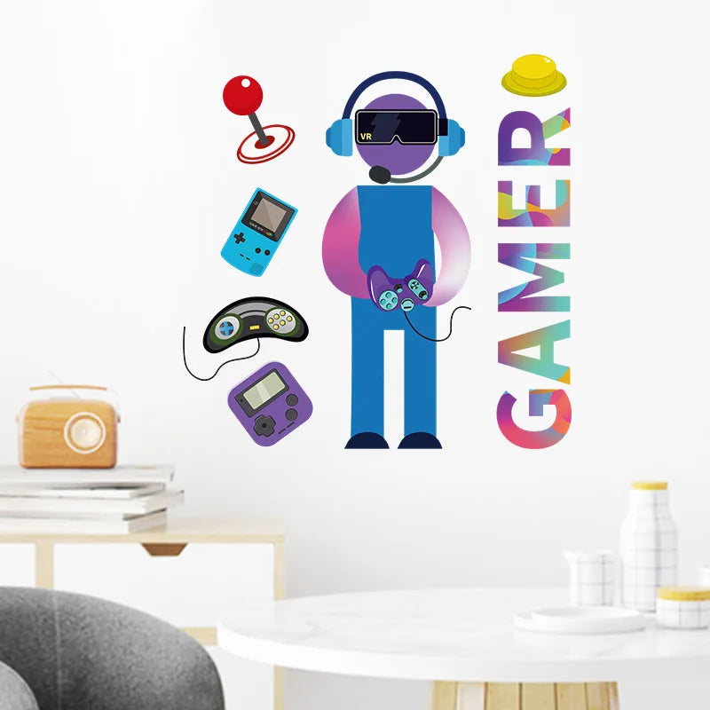 1pcs Wall Stickers Gamer Come On Bedroom Living Room Electric Boy Play Game Cartoon Wall Stickers From Pvc Material