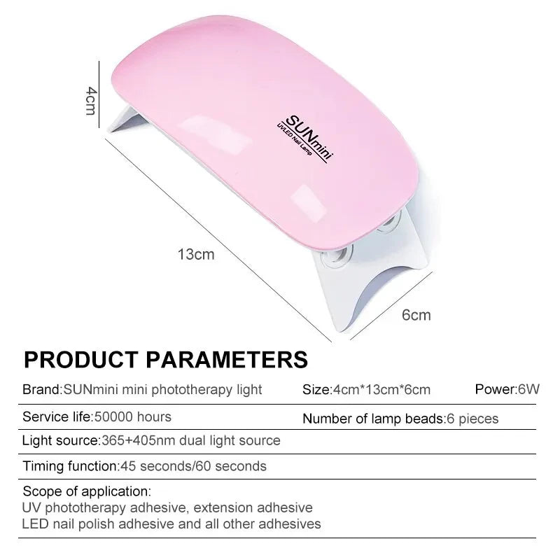 6W Mini Nail Dryer Machine Portable 6 LED UV Manicure Lamp Home Use Nail Lamp For Drying Polish Varnish With USB Cable