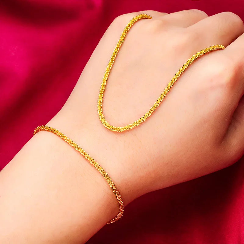 24K Gold Color Jewelry Sets For Women Necklace Bracelet 2 pcs Wedding Jewellery Set Accessories Party Gifts Bijoux