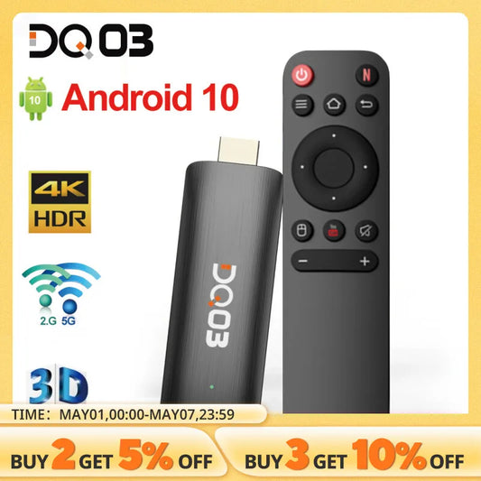 DQ03 Mini TV Stick Android 10 Quad Core ARM Cortex A53 2GB 16GB Support 4K H.265 2.4G&5.8G Wifi Streaming Smart TV Box 1GB 8GB