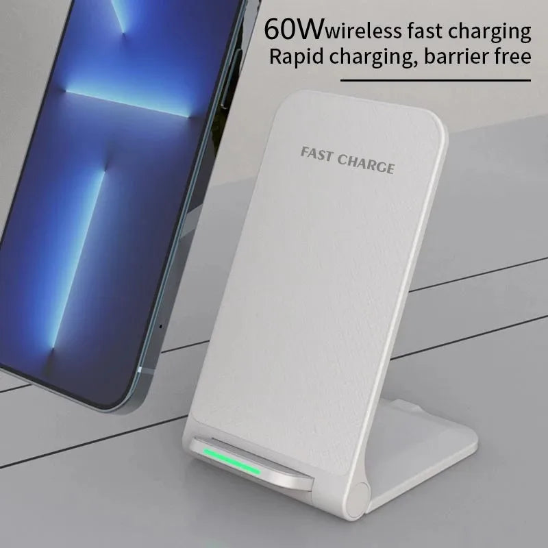 60W Wireless Charger For iPhone 15 14 13 12 Pro Max 11 X Phone Stand Fast Charging Charger for Samsung Note 20/10 S21 Foldable