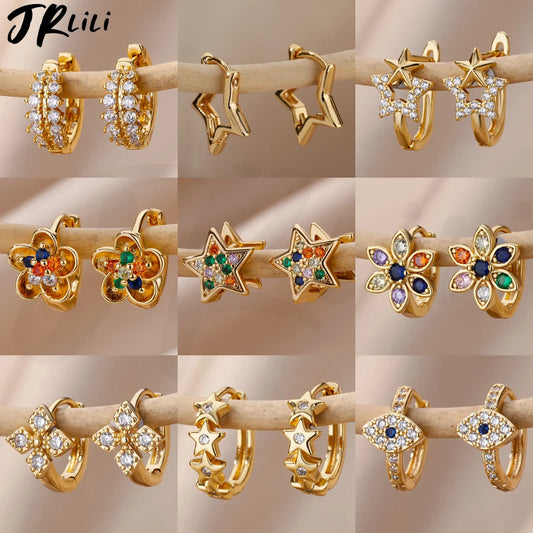 Zircon Star Pendientes Earrings for Women Girl Stainless Steel Gold Color Earring Y2k Wedding Aesthetic Jewelry aretes mujer