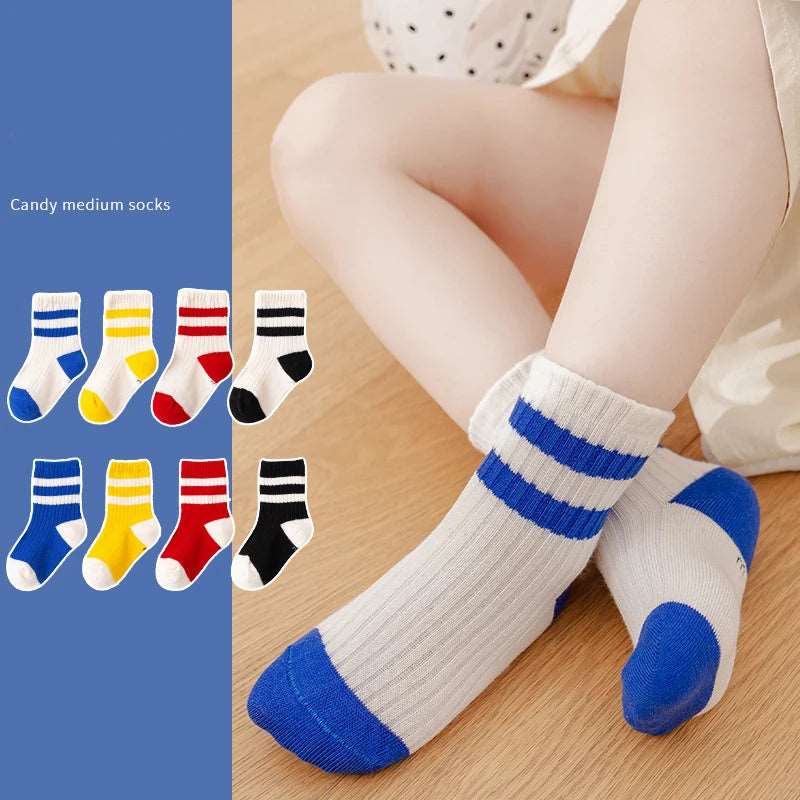 1-12 Years Cotton Children Socks Japan Style Black White Stripes Baby Tube Socks Spring Autumn Boys Girls School Sports Socks