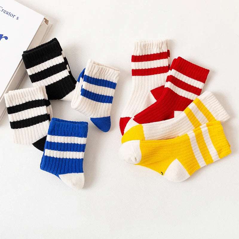 1-12 Years Cotton Children Socks Japan Style Black White Stripes Baby Tube Socks Spring Autumn Boys Girls School Sports Socks