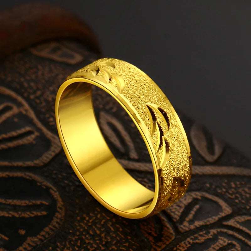 18K Gold Couples Ring for Men Women Lover Frosted Carving Mens Womens Rings Fashion Daily Wear Jewelry Unisex