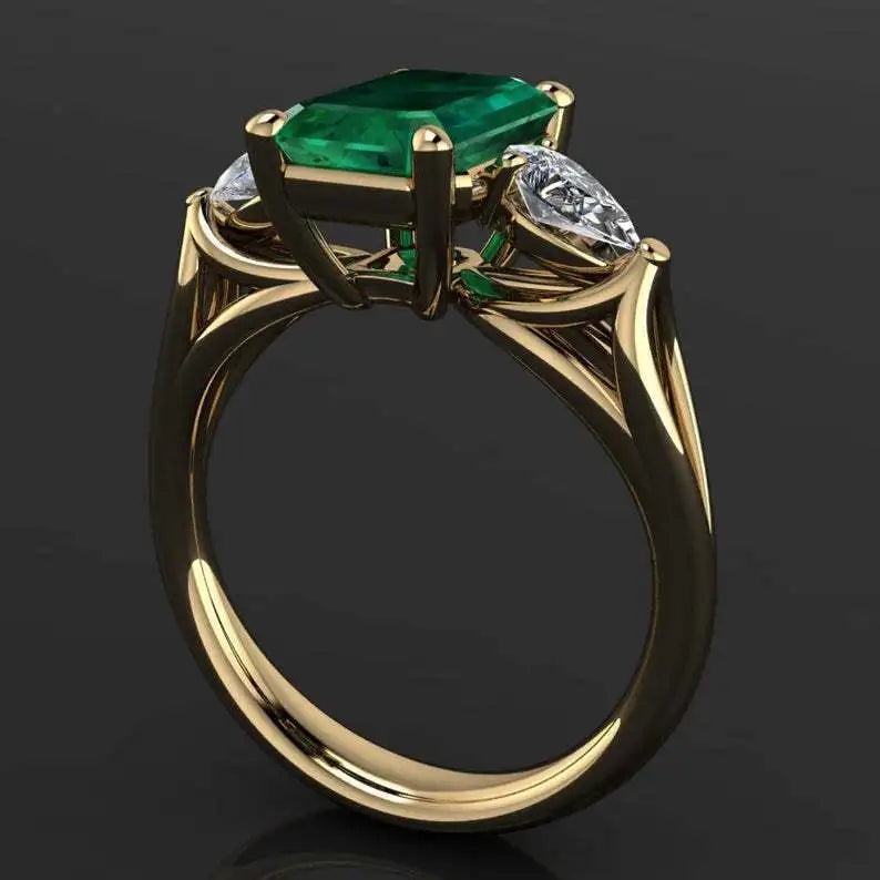 14k Gold Jewelry Green Emerald Ring for Women Bague Diamant Bizuteria Anillos De Pure Emerald Gemstone 14k Gold Ring for Females