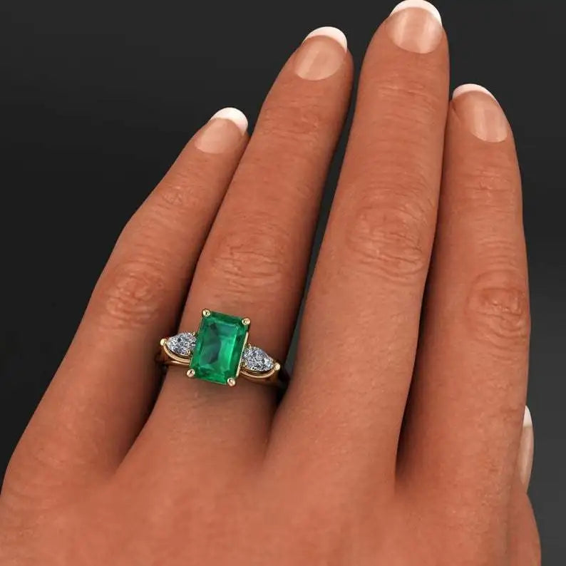 14k Gold Jewelry Green Emerald Ring for Women Bague Diamant Bizuteria Anillos De Pure Emerald Gemstone 14k Gold Ring for Females